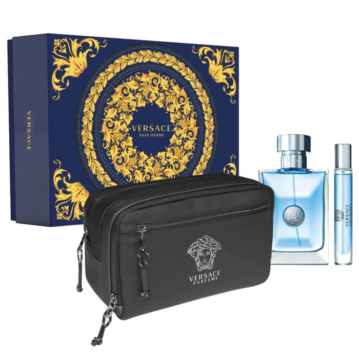 VERSACE POUR HOMME MEN 3PSC GIFT SET WITH 100ML / 3.38 OZ EDT + 10ML / 0.33 OZ EDT + BAG