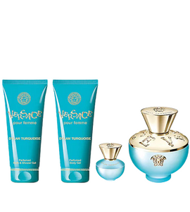 VERSACE DYLAN TURQUOISE WOMEN 4 PCS GIFT SET WITH 100ML / 3.38 OZ EDT + 100ML / 3.38 OZ SG + 100ML / 3.38 OZ BL + 5ML
