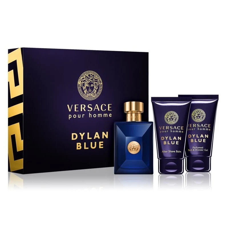 VERSACE DYLAN BLUE MEN 3 PSC GIFT SET WITH 50ML / 1.69 OZ EDT + 50ML / 1.69 OZ SG + 50ML / 1.69 OZ A/S BALM