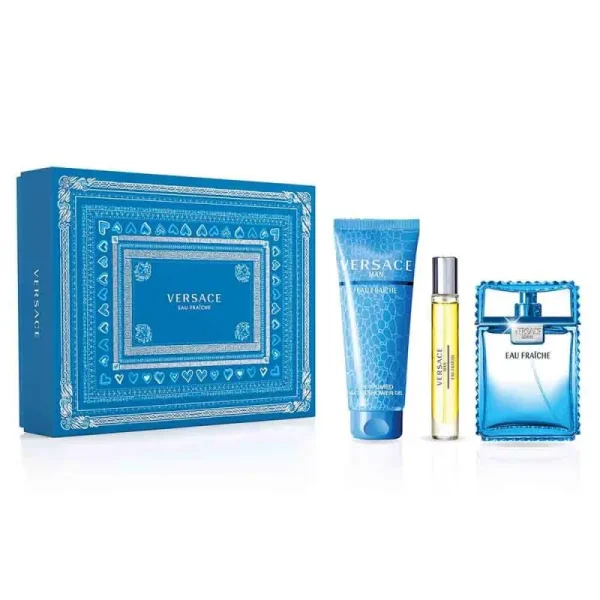 VERSACE EAU FRAICHE MAN 3 PCS GIFT SET WITH 100ML / 3.38 OZ EDT +10ML / 0.33 OZ TS + BAG