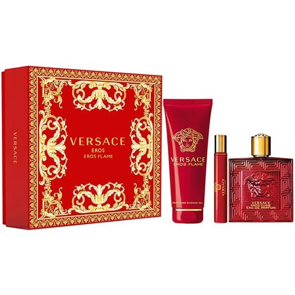 VERSACE EROS FLAME MEN 3 GIFT SET WITH 100ML / 3.38 OZ EDP + 10ML / 0.33 OZ TS + BAG