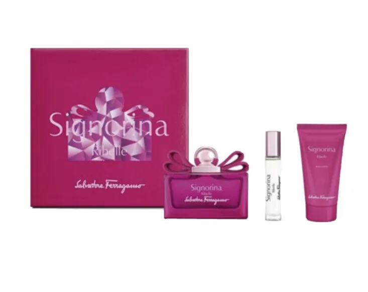 SALVATORE FERRAGAMO SIGNORINA RIBELLE WOMEN 3 PSC SET WITH 100ML / 3.38 OZ EDP + 10ML / 0.33 OZ EDP + 50ML / 1.69 OZ BL