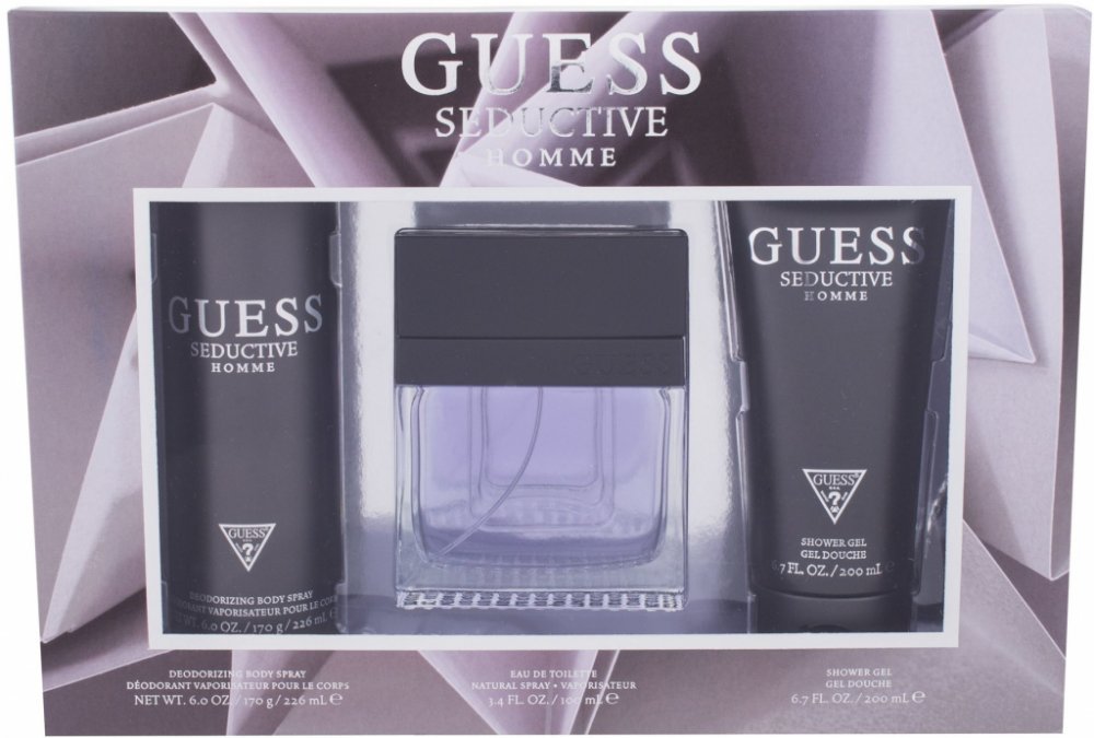 GUESS SEDUCTIVE MEN 3 PSC. GIFT SET WITH 100ML / 3.38 OZ + 226ML / 7.64 OZ DEO + 200ML / 6.76 OZ SG