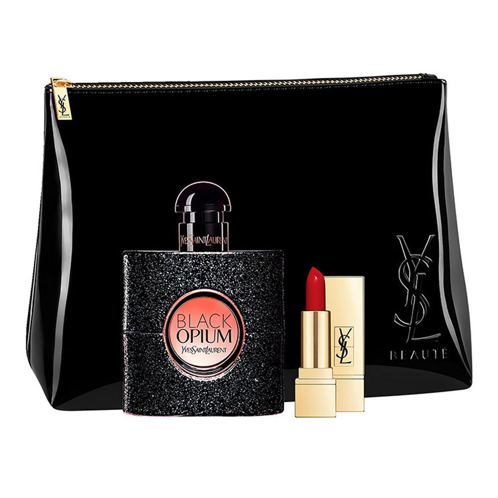 YSL OPIUM BLACK WOMEN 4 PSC. GIFT SET WITH 50ML / 1.69 OZ EDP + 50ML / 1.69 OZ BL + 2ML MASCARA + BAG