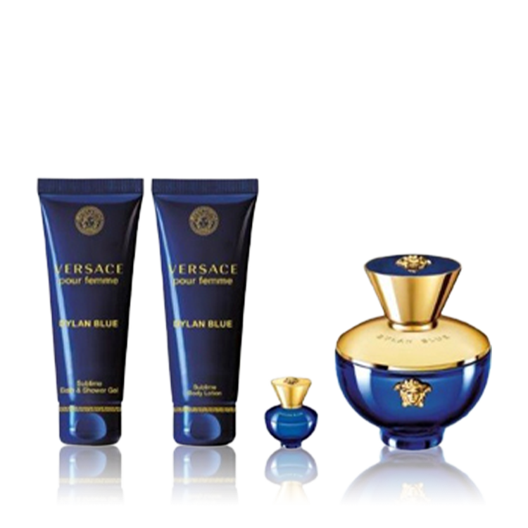 VERSACE DYLAN BLUE WOMEN 3 PSC. GIFT SET WITH 50ML / 1.69 OZ EDP + 50ML / 1.69 OZ SG + 50ML / 1.69 OZ BL